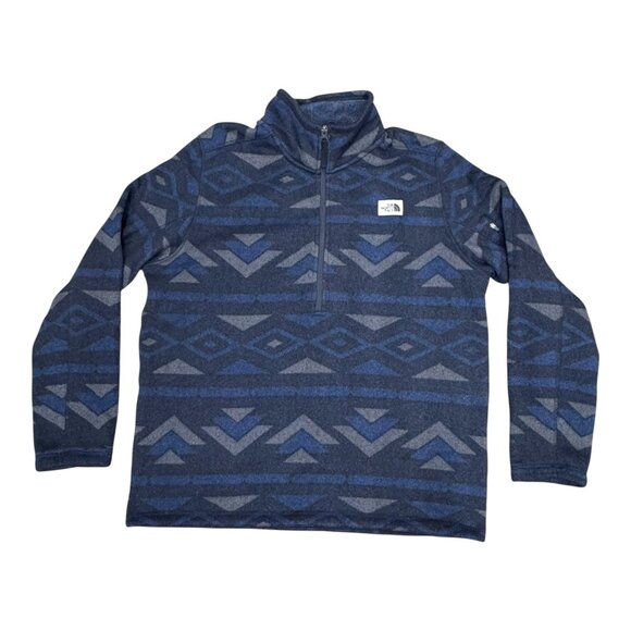 The North Face Mens Geometric Fleece Pullover Quarter Zip Jacket Xl Navy Blue - Picture 1 of 6